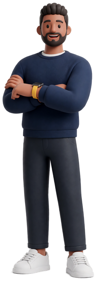 Illustrated founder standing with arms crossed